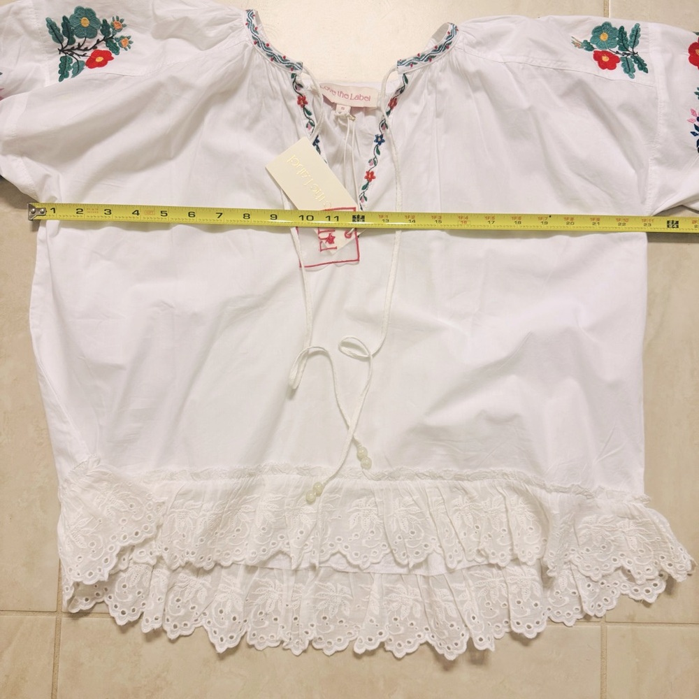 Anthropologie Love The Label Paige embroidered top blouse white size S - Picture 11 of 13